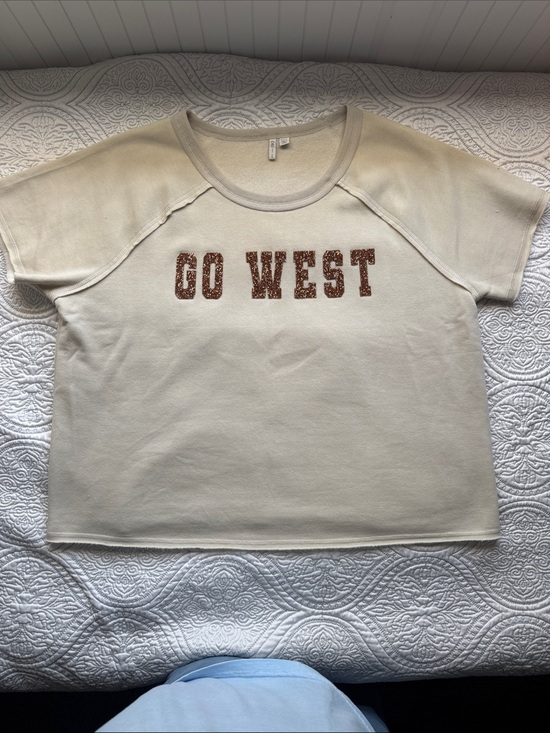 Cato Tops - Cato Cream Short Sleeve Tee with Brown Glitter "GO WEST"